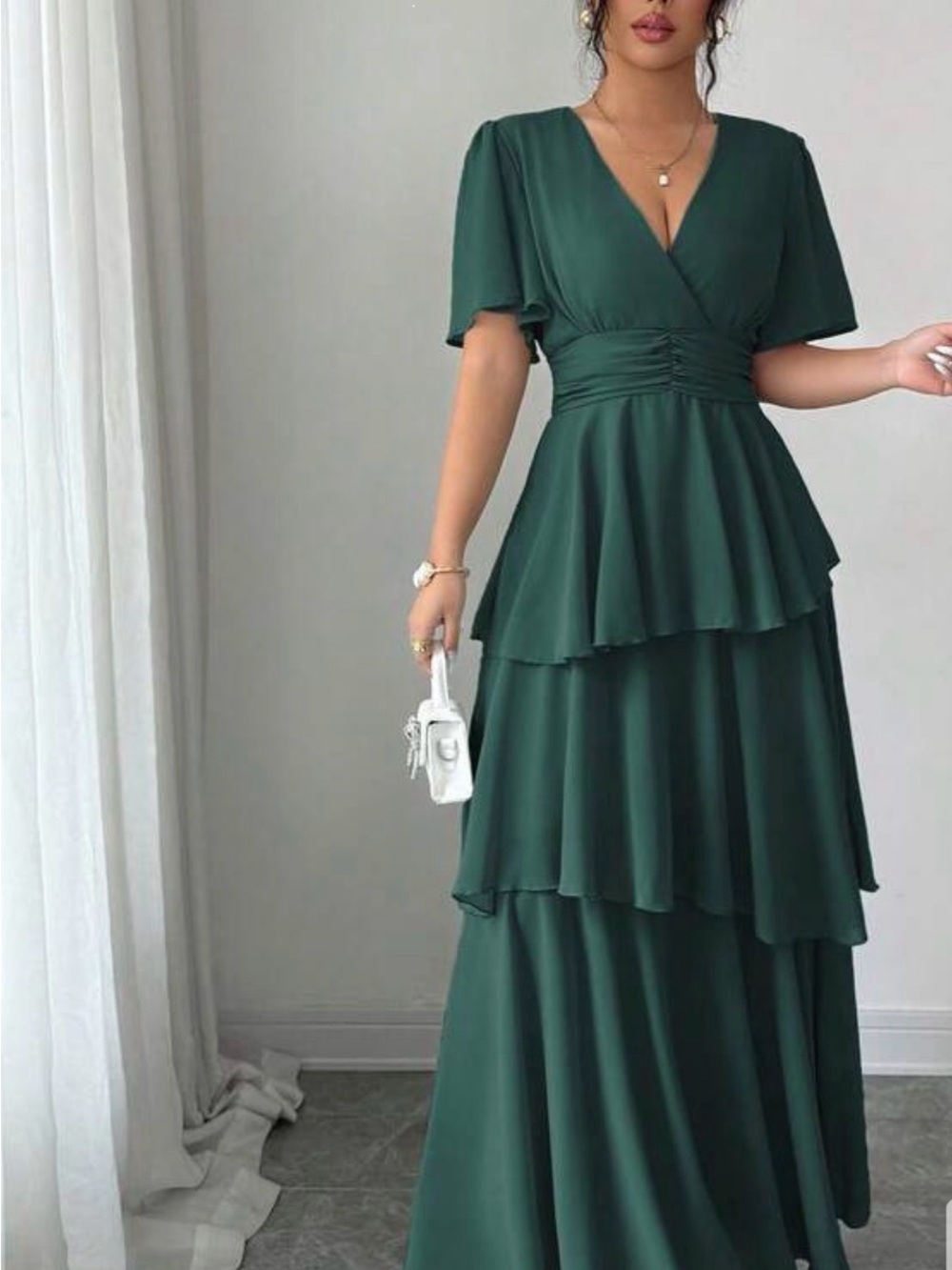New Elegant Dark Green Tiered Dress